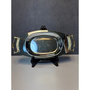 Kromex Vintage Tray Mid Century Modern Serving Platter Chrome Brass 14 x 6-5/8